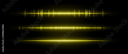 Audio beam set icon. Three glowing frequency bars with different intensity and rhythm. Suited for sound interface, tech visuals or music waveform design.