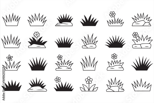 Seasonal Grass and Flower Icons Collection for Lawn Care and Green Spaces