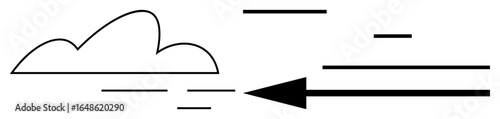 Minimalist design with a cloud beside bold, dynamic lines and an arrow for speed, progress. Ideal for innovation, transportation, weather, data flow, energy, efficiency simple landing page