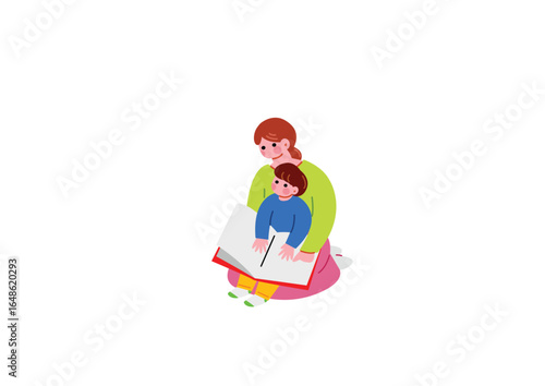 小さなな男の子に読み聞かせをする女性