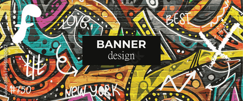 Set of vector drawings in graffiti style poster banner cover for magazine books street style