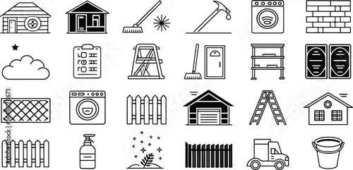 Collection of home improvement household chores and construction work icons for graphic design elements