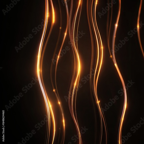 Abstract golden, wavy lines on black background