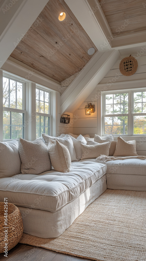 Fototapeta premium Neutral palette beach-inspired attic space wallpaper