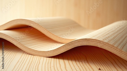 Curved plywood sheets exhibit a delicate wood grain pattern.