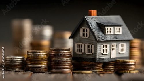 Wallpaper Mural A house model perched atop a stack of coins symbolizing the pursuit of home ownership Torontodigital.ca