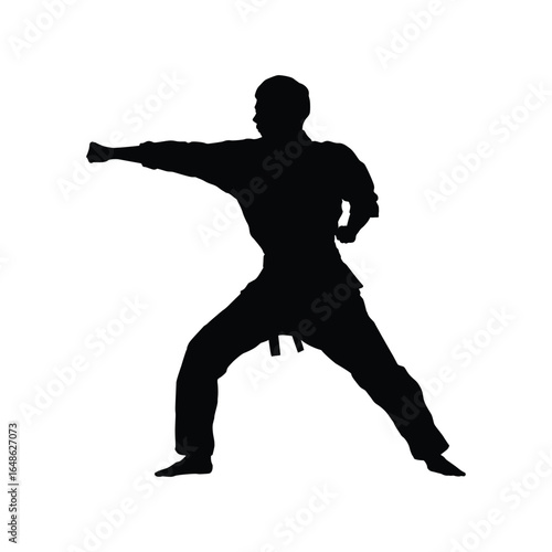 Silhouette vector illustration of a karateka executing a direct punch with focused intensity
