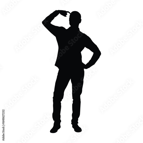 Silhouette of Pensive Man Tapping Head - Thinking, Idea & Remembering