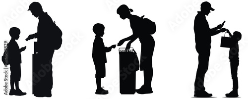 silhouette set of family with parents and children standing together