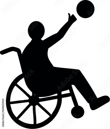 Wheelchair athlete playing basketball with layup flat vector icon 