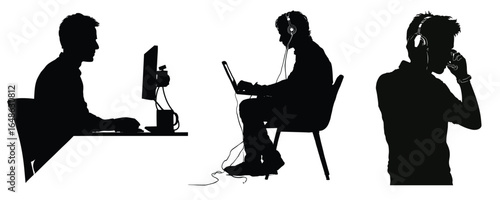 silhouette set of office people communication and phone call