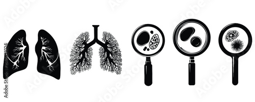 silhouette set of human lungs anatomy and respiratory system