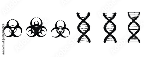 silhouette set of dna helix and biohazard science icons