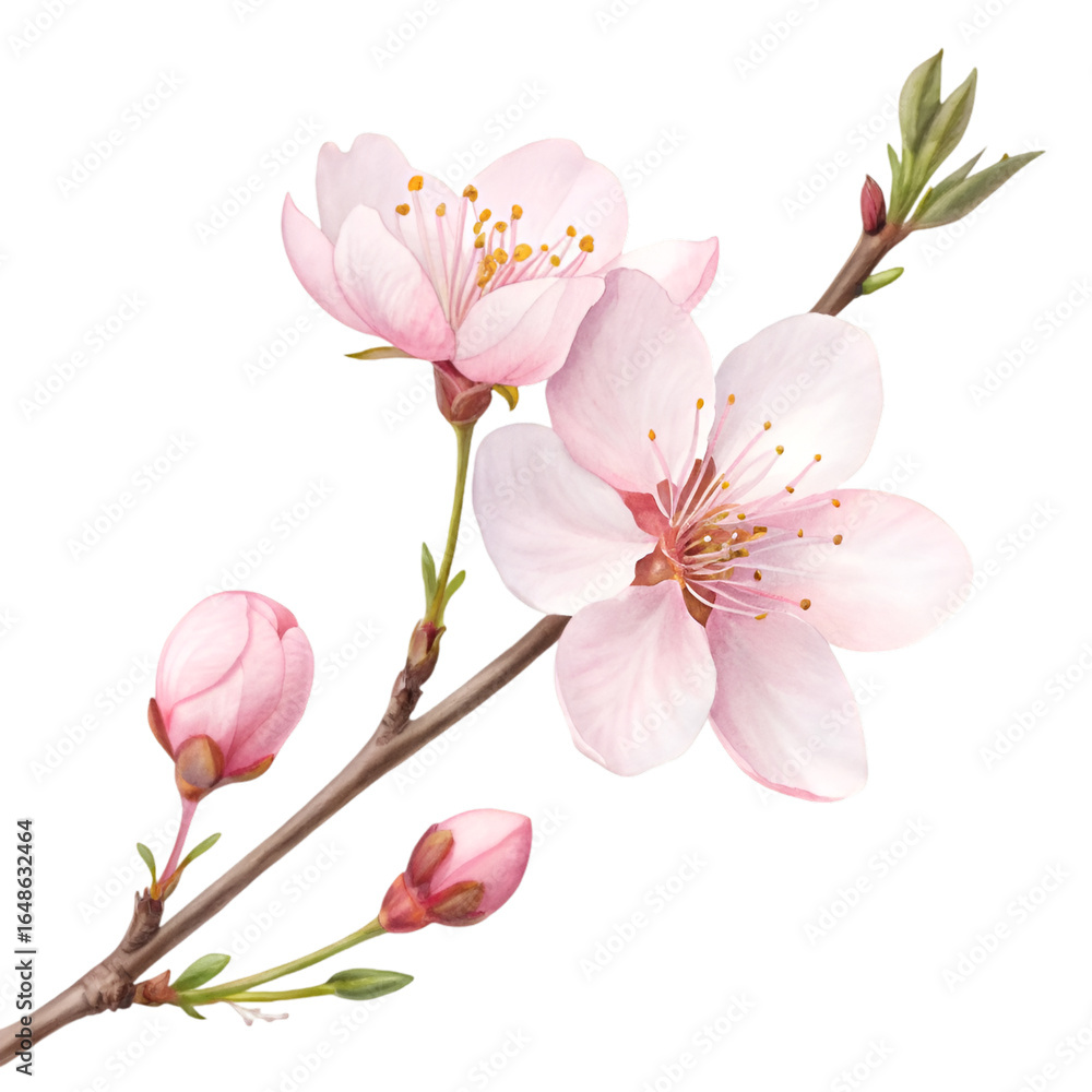 Obraz premium pink blossom a delicate spring flower on white