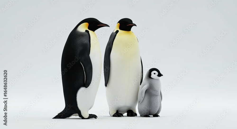 Obraz premium Penguin Family Portrait: An adorable penguin family portrait showcasing the bond between parents and their chick. This heartwarming scene is a testament to the beauty of family life and wildlife.