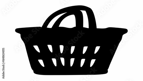 Illustration of a black woven basket with a handle and decorative cutouts on a white background image