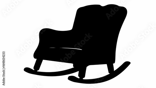 Silhouette depiction of a rocking chair with curved base and cushioned seat and backrest design element