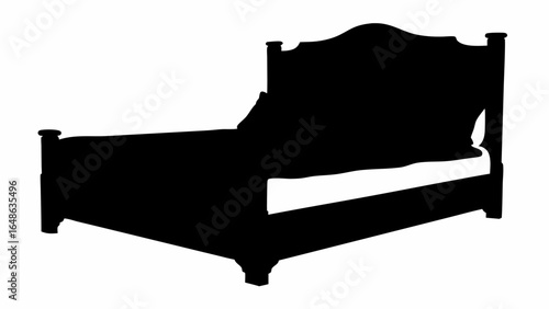 Silhouette of a traditional bed frame with headboard and footboard and pillow and mattress shown