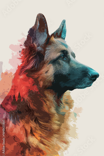 German shepherd dog double exposure