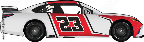 Red and White Race Car Side View with Number 23 Vector Illustration