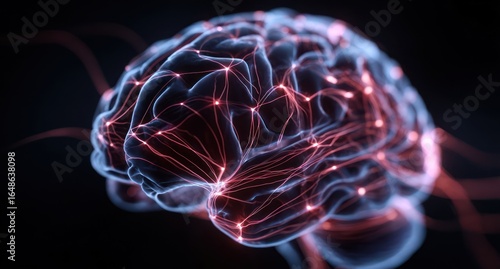 3D brain with glowing neural pathways