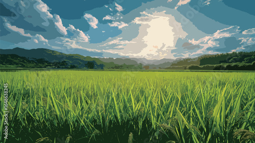 A waving rice farm, sunny sky