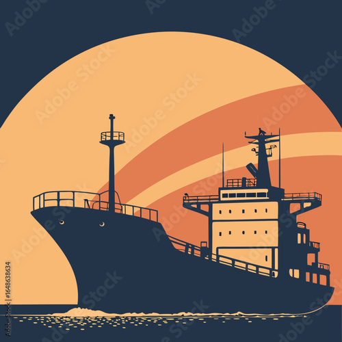 Cargo ship silhouette vector illustration