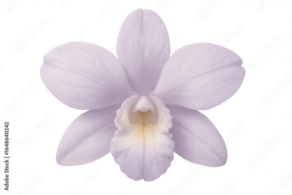 Obraz premium Light purple orchid blossom revealing soft petals, detailed textures against transparent background, highlighting floral elegance