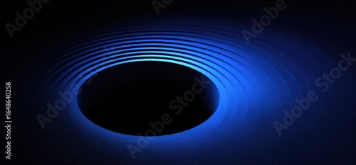 Abstract blue concentric circles around a dark void