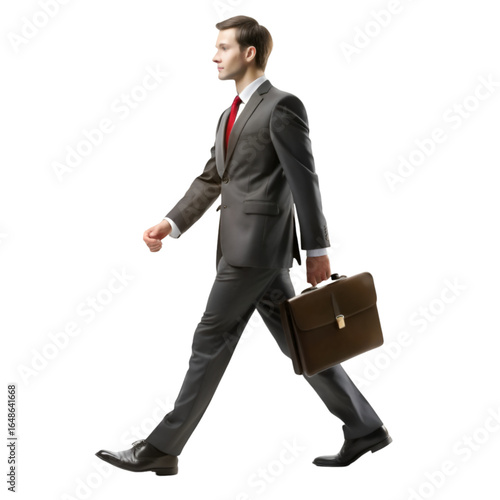 full length businessman walking on white background