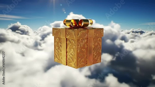 Golden Gift Floating in the Sky Festive 3D Animation