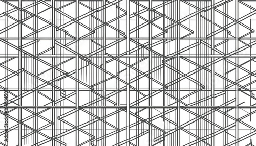 Abstract monochrome geometric seamless pattern featuring intersecting lines and shapes creating a complex, tessellated design,  monochrome,  modern