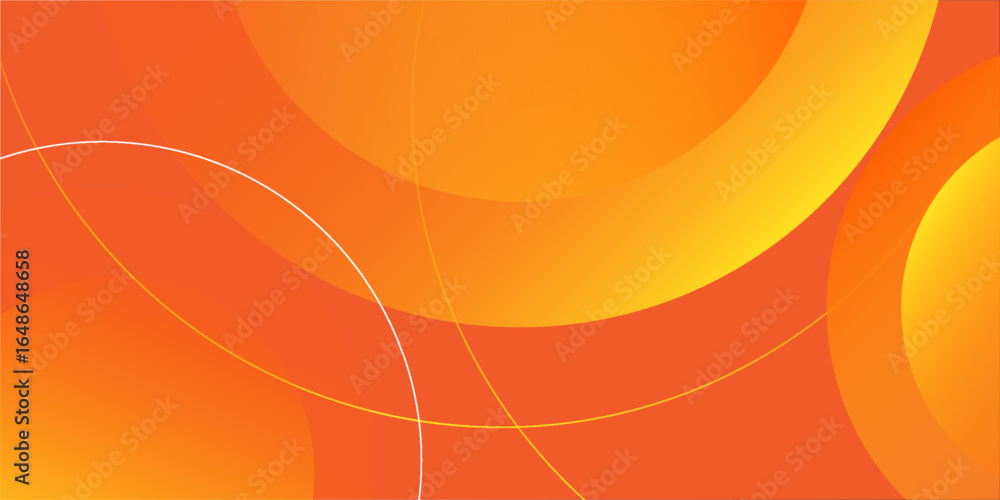 Vibrant orange and yellow background with abstract circular patterns. The background is smooth and bright with white and orange line. Simple design presentation