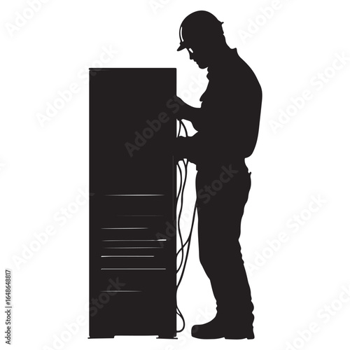 silhouette of a worker carrying out an electrical installation