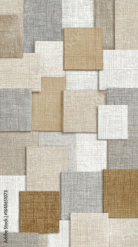 Abstract wall tiles, beige, gray, and white squares, textured design, interior design background