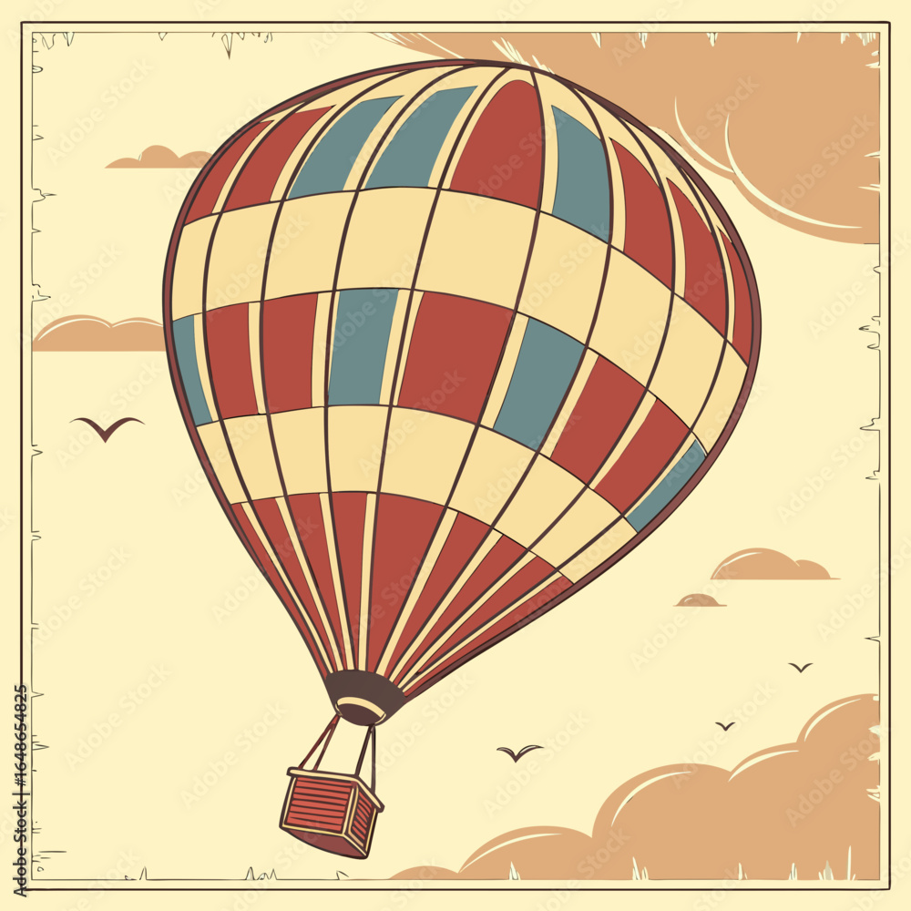 Fototapeta premium Hot Air Balloon Journey Above Serene Landscapes with Vintage Aesthetic
