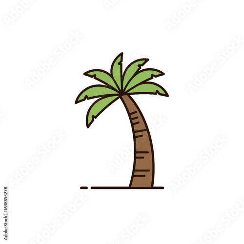 A simple, stylized icon of a tropical palm tree with a curved trunk and green fronds.