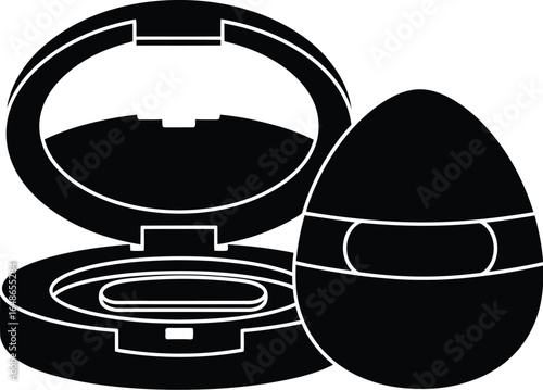 Black powder compact with applicator, beauty and personal care product