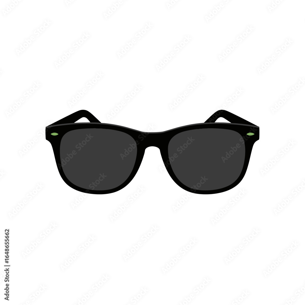 Fototapeta premium A front view illustration of classic black sunglasses with dark tinted lenses, isolated on a white background.