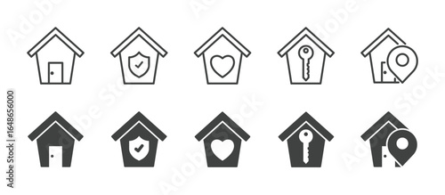 House icons set. Editable stroke. Thin line and glyph solid icon series.