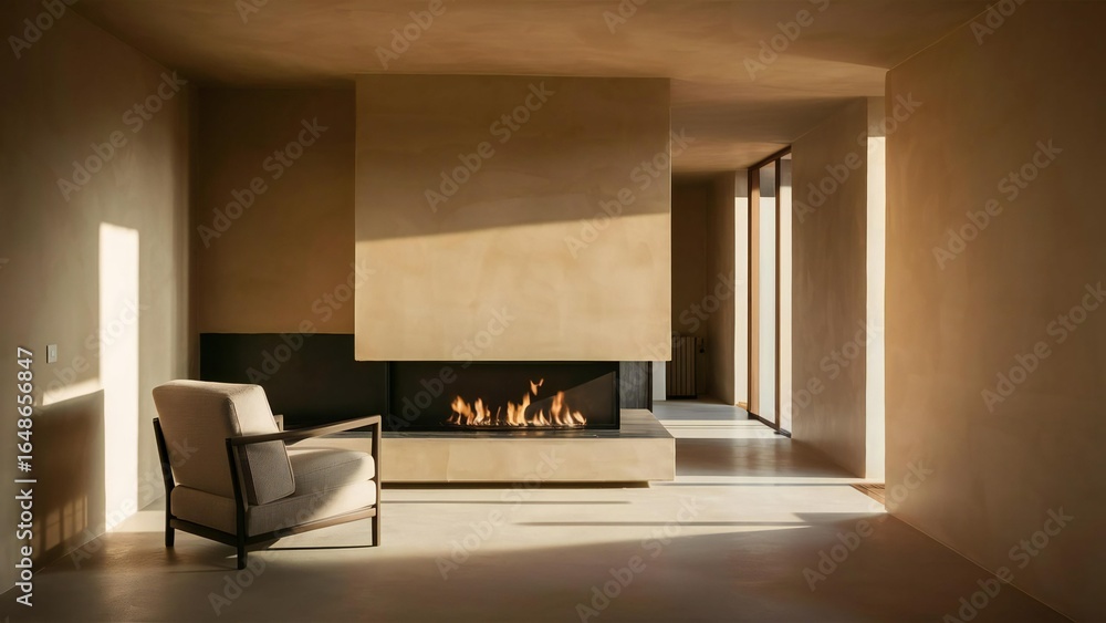 Fototapeta premium Modern living room with fireplace and natural light