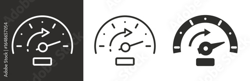 flat and linear set icons, fast odometer, accelerate icon, chronometer, guage time, simple symbols on white and black background - editable stroke vector illustration