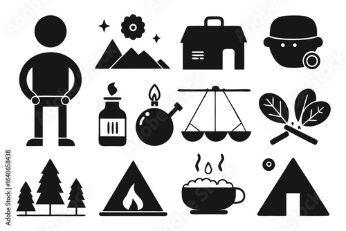 set of icons of camping