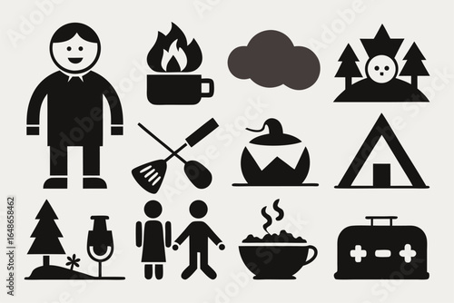 camping icons set