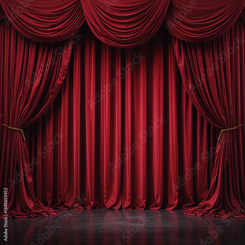 Wallpaper Mural Elegant red velvet theater curtains parted for grand unveiling and performance Torontodigital.ca