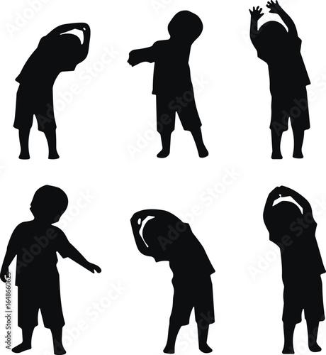 Silhouette Collection Child Stretching Poses - Vector Illustration