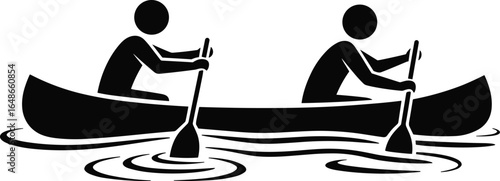 Two People Canoeing Together on Water, Enjoying a Peaceful Outdoor Activity and Bonding Through Cooperative Effort in a Shared Boat Adventure