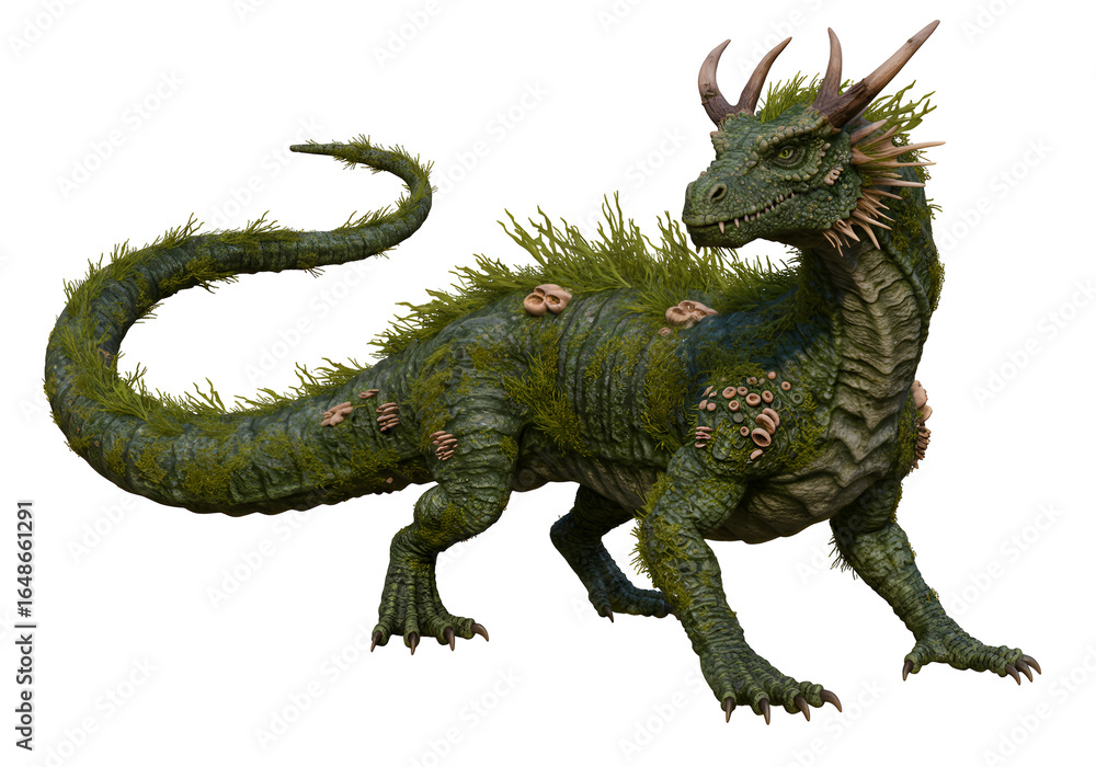 Fototapeta premium Detailed fantasy dragon creature with intricate scales and armor design for game or story concept