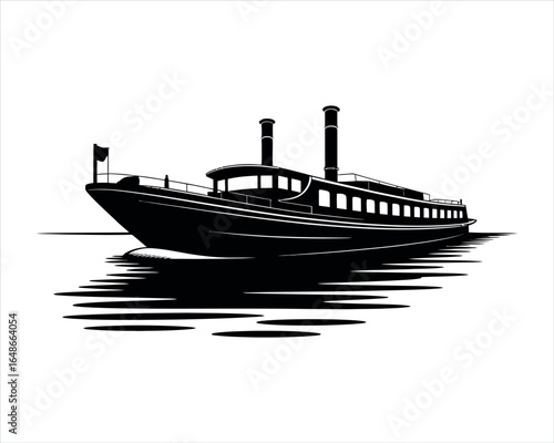 Artistic River Boat Silhouette Collection Vector Template Illustration