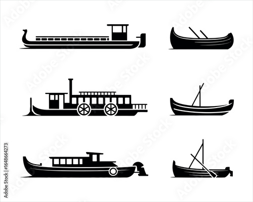 Classic River Boat Silhouette EPS Vector Template Illustration